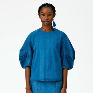 Tibi Summer Denim Pleat Sleeve Top - Size 8